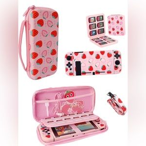 Nintendo Switch OLED Case Joycon Accessories Bundle - Pink Anime Strawberry NEW